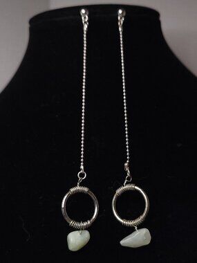 Silver Tone Dangle Earrings W/White Stones